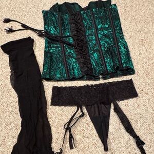 Green Lace Corset Lingerie Set